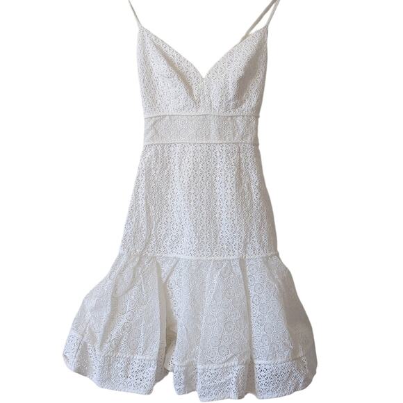 Marchesa Voyage Eyelet Crochet Dress Womens 0 White Sweetheart Neck Sundress - Picture 1 of 8